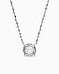 Petite Chatelaine® Pavé Bezel Pendant Necklace in Sterling Silver with Rhodolite Garnet and Diamonds, 7mm