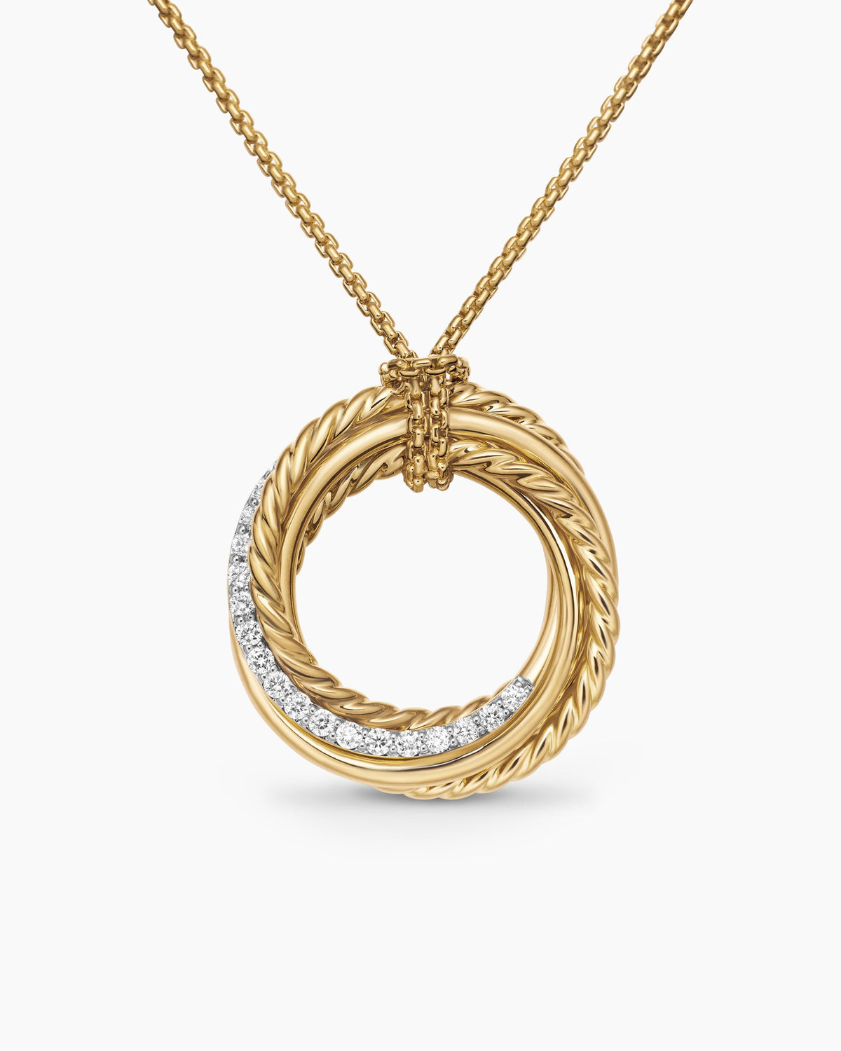 Crossover Pendant Necklace in 18K Yellow Gold with Diamonds, 21mm