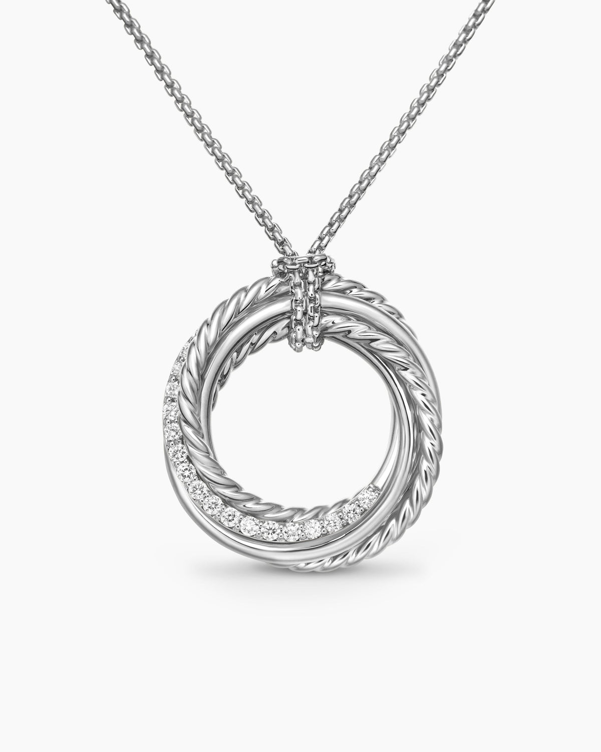 Crossover Pendant Necklace in Sterling Silver with Diamonds, 21mm