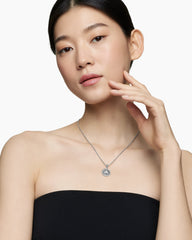 Initial Charm Necklace in Sterling Silver with Diamond A