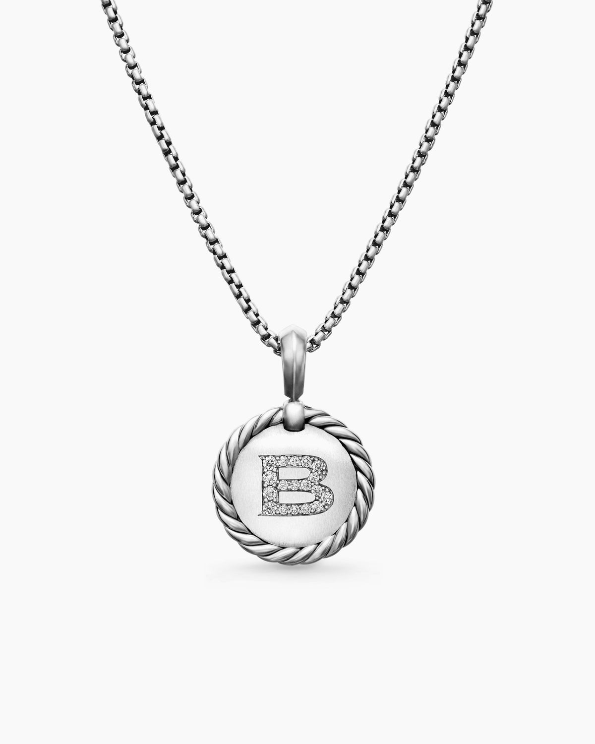 Initial Charm Necklace in Sterling Silver with Diamond B