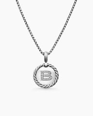 Initial Charm Necklace in Sterling Silver with Diamond B