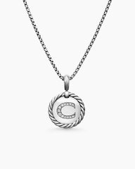 Initial Charm Necklace in Sterling Silver with Diamond C