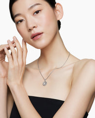 Initial Charm Necklace in Sterling Silver with Diamond E