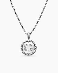 Initial Charm Necklace in Sterling Silver with Diamond G