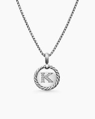 Initial Charm Necklace in Sterling Silver with Diamond K