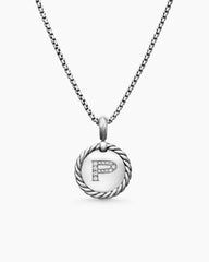 Initial Charm Necklace in Sterling Silver with Diamond P
