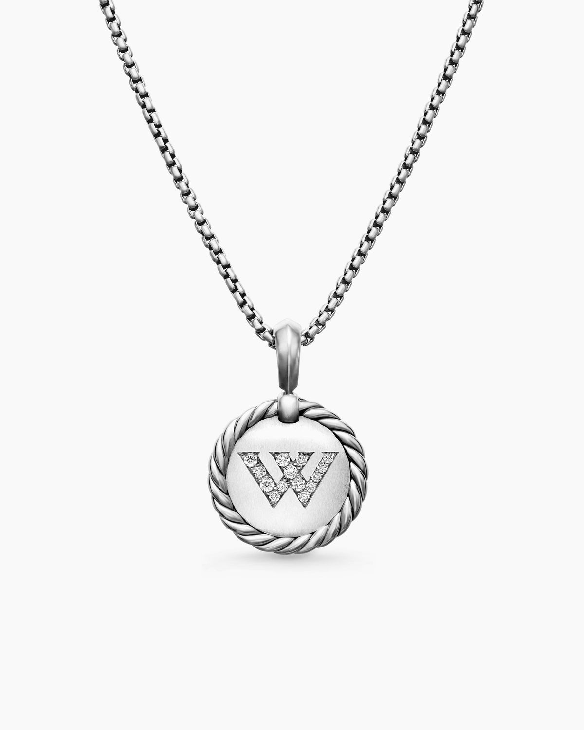 Initial Charm Necklace in Sterling Silver with Diamond W