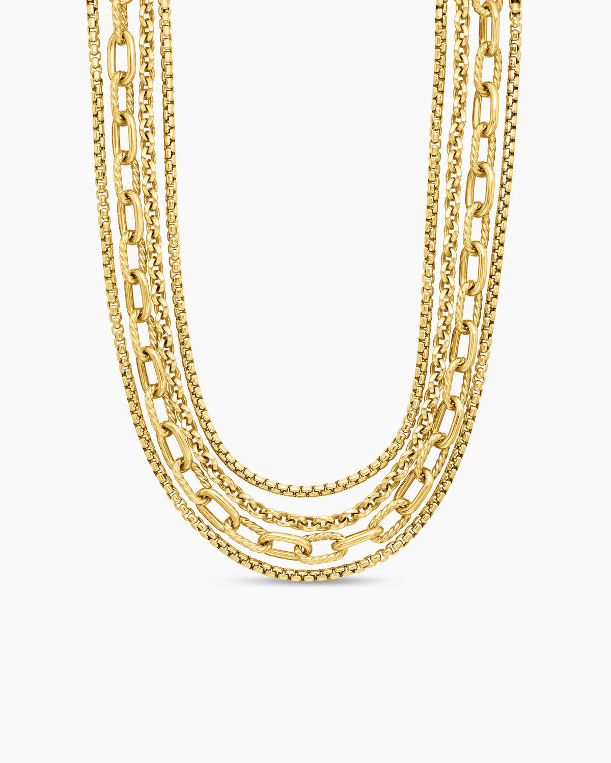 Four Row Mixed Chain Bib Necklace in 18K Yellow Gold
