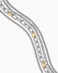 Four Row Mixed Chain Bib Necklace in Sterling Silver with 18K Yellow Gold