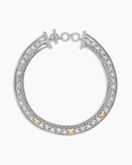 Four Row Mixed Chain Bib Necklace in Sterling Silver with 18K Yellow Gold
