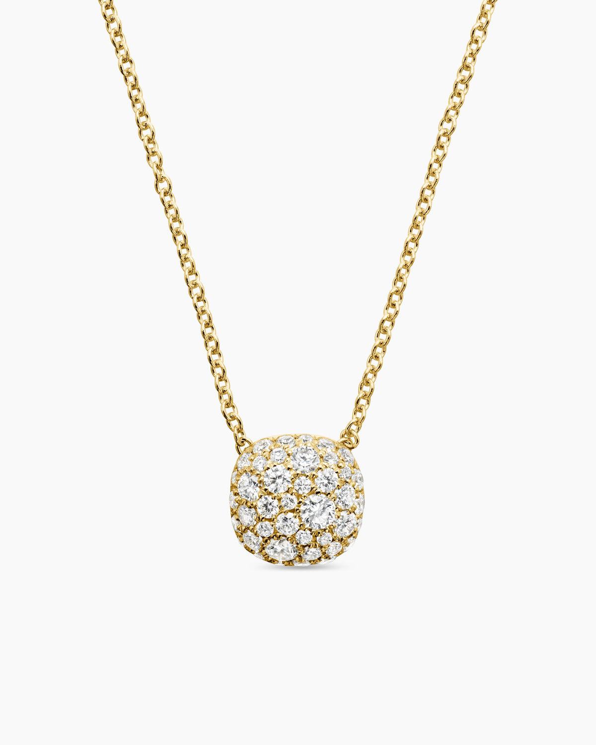 Cushion Pendant Necklace in 18K Yellow Gold with Diamonds, 8mm