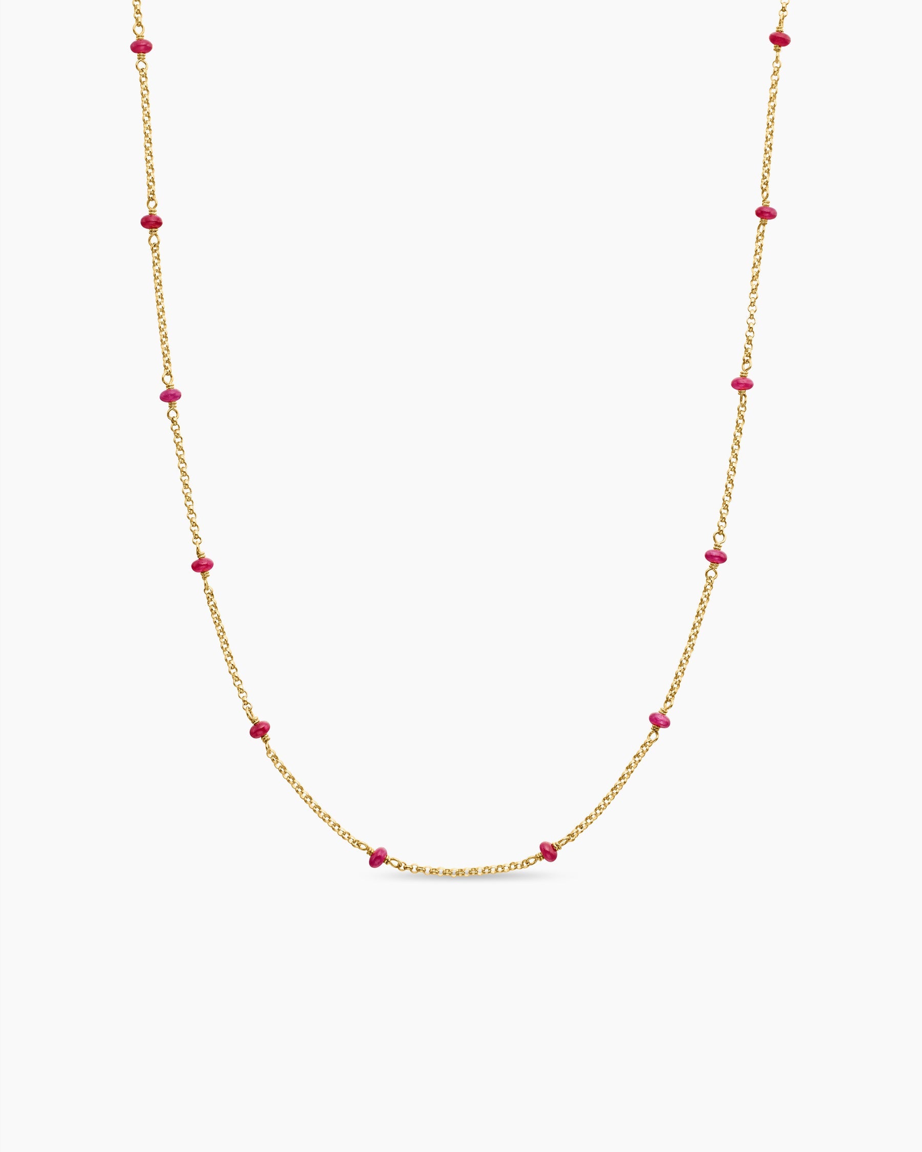 Cable Collectibles® Bead and Chain Necklace in 18K Yellow Gold with Rubies, 3.5mm