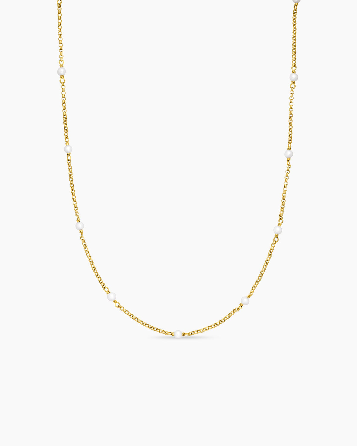 Cable Collectibles® Bead and Chain Necklace in 18K Yellow Gold with Pearls, 3.5mm