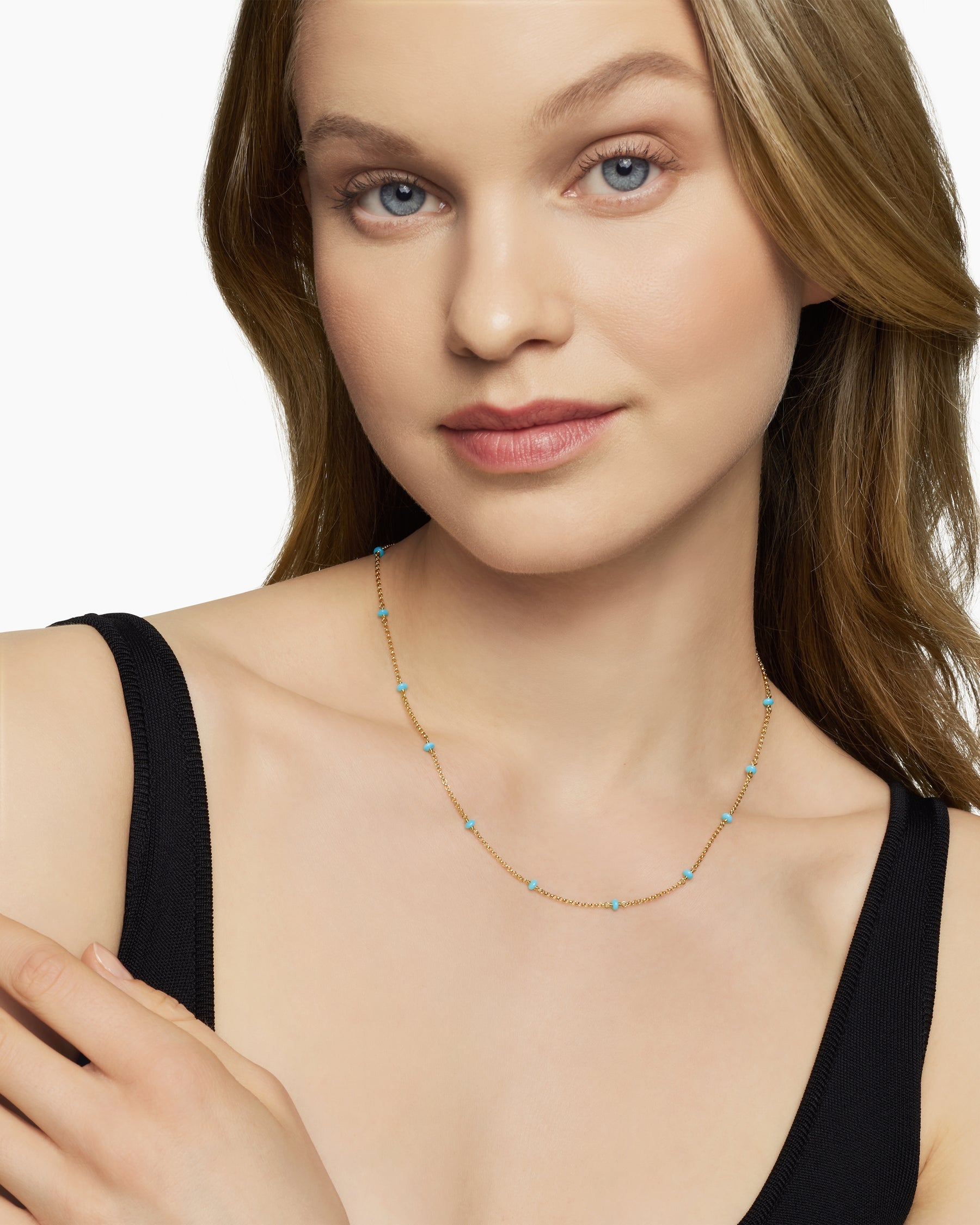 Cable Collectibles® Bead and Chain Necklace in 18K Yellow Gold with Rubies, 3.5mm