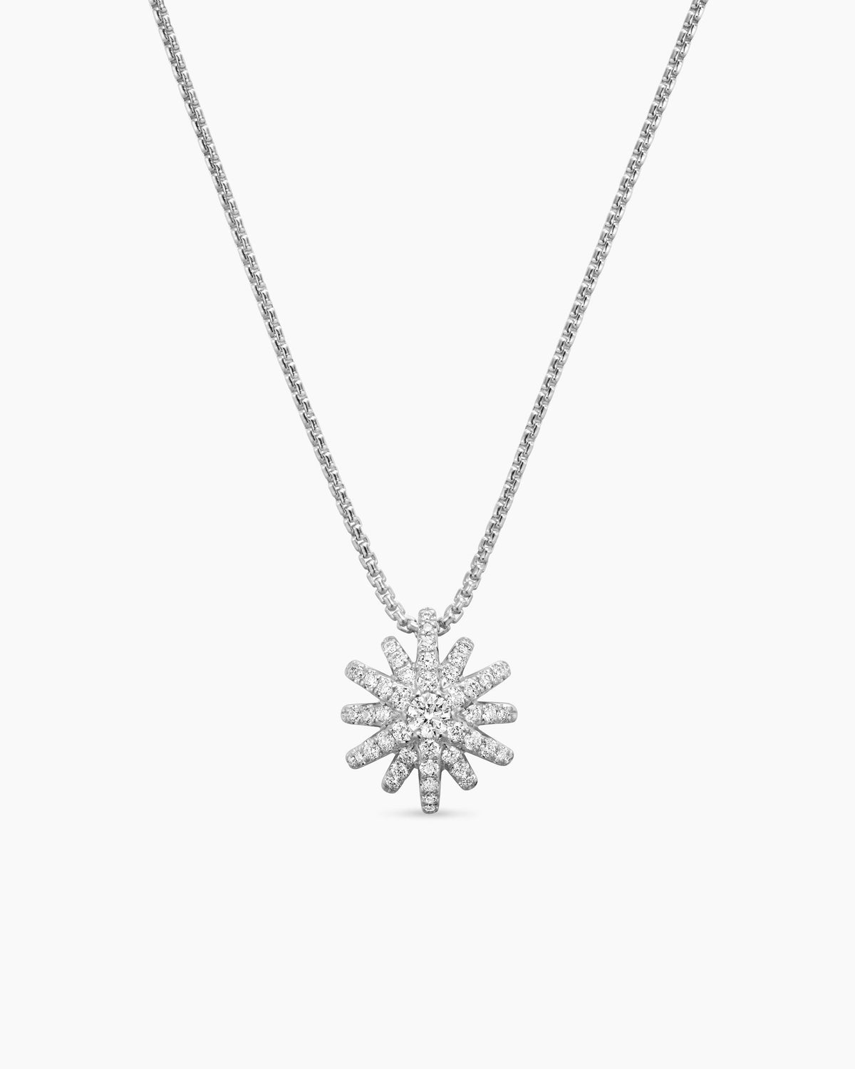 Starburst Pendant Necklace in 18K White Gold with Diamonds, 12mm