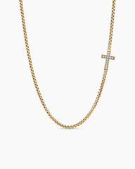 Cross Station Necklace in 18K Yellow Gold with Diamonds, 5mm