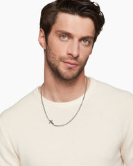 Cross Station Necklace in Sterling Silver with Black Diamonds, 5mm