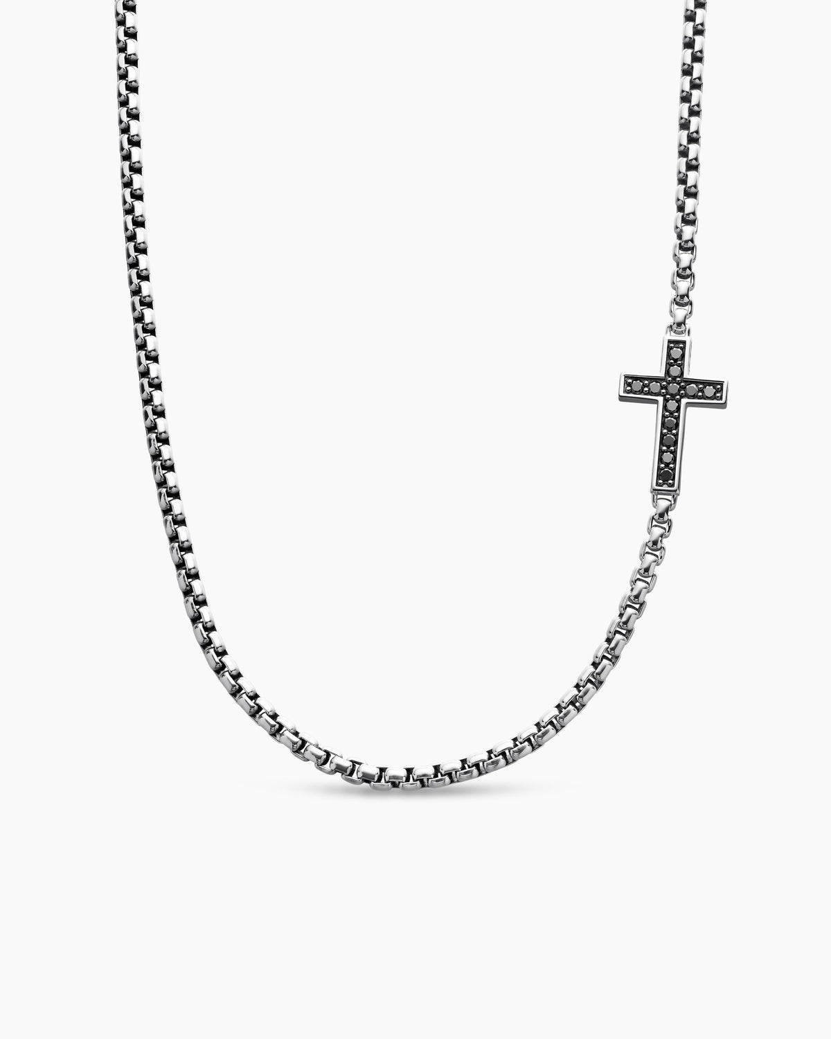 Cross Station Necklace in Sterling Silver with Black Diamonds, 5mm