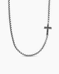 Cross Station Necklace in Sterling Silver with Black Diamonds, 5mm