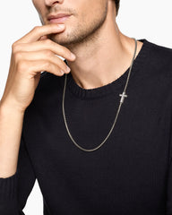 Cross Station Necklace in Sterling Silver with Diamonds, 5mm