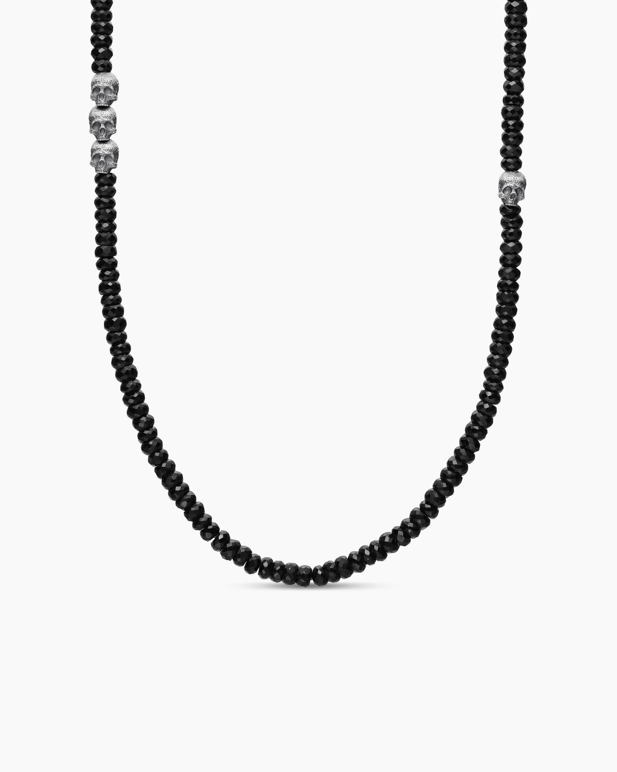 Memento Mori Skull Station Necklace in Sterling Silver with Black Spinel, 6mm