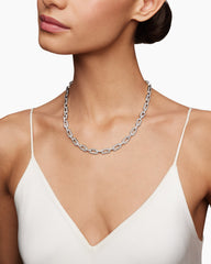 Pavé Chain Necklace in 18K White Gold with Diamonds, 7mm