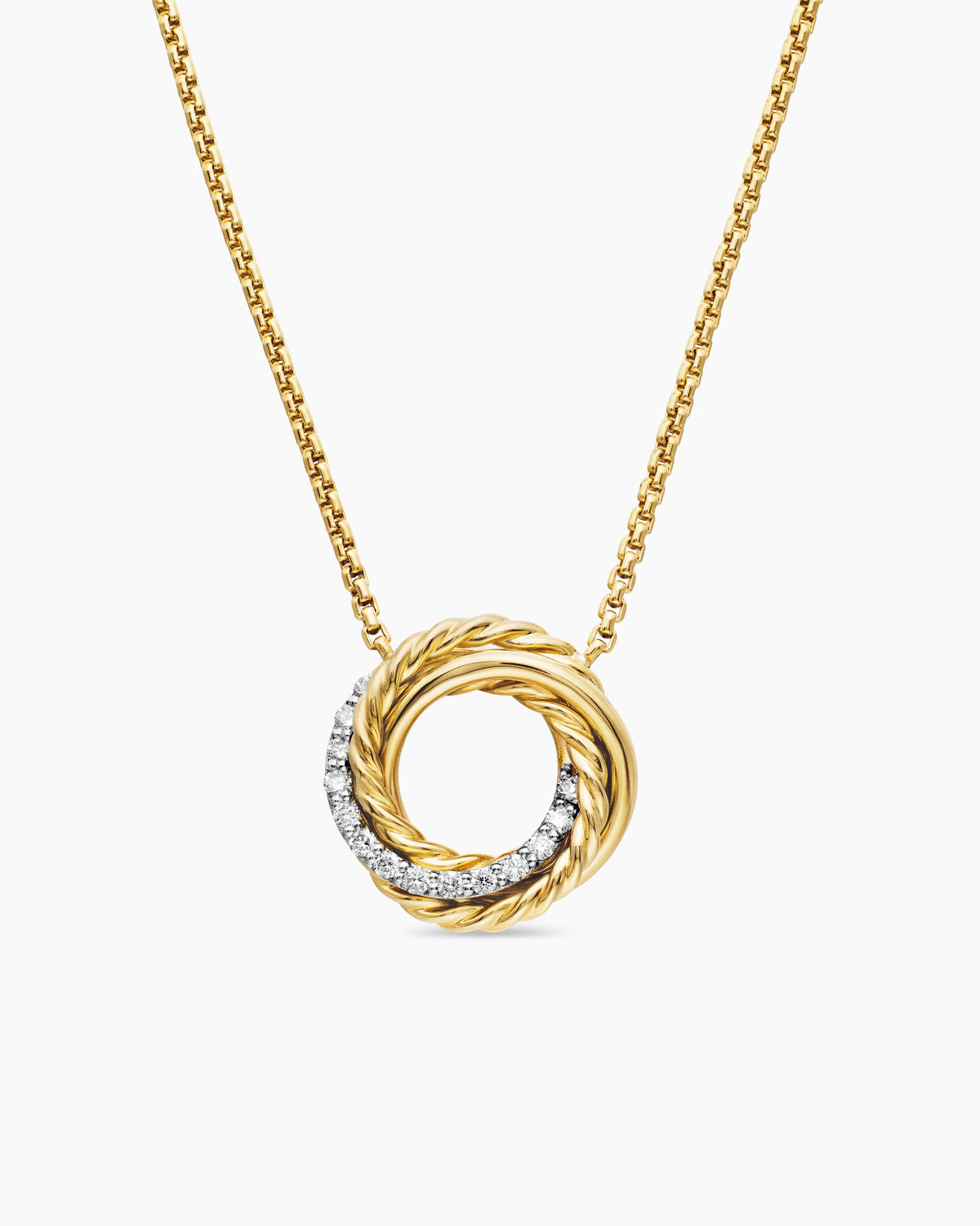 Crossover Pendant Necklace in 18K Yellow Gold with Diamonds, 14.5mm