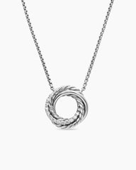 Crossover Pendant Necklace in Sterling Silver with Diamonds, 14.5mm