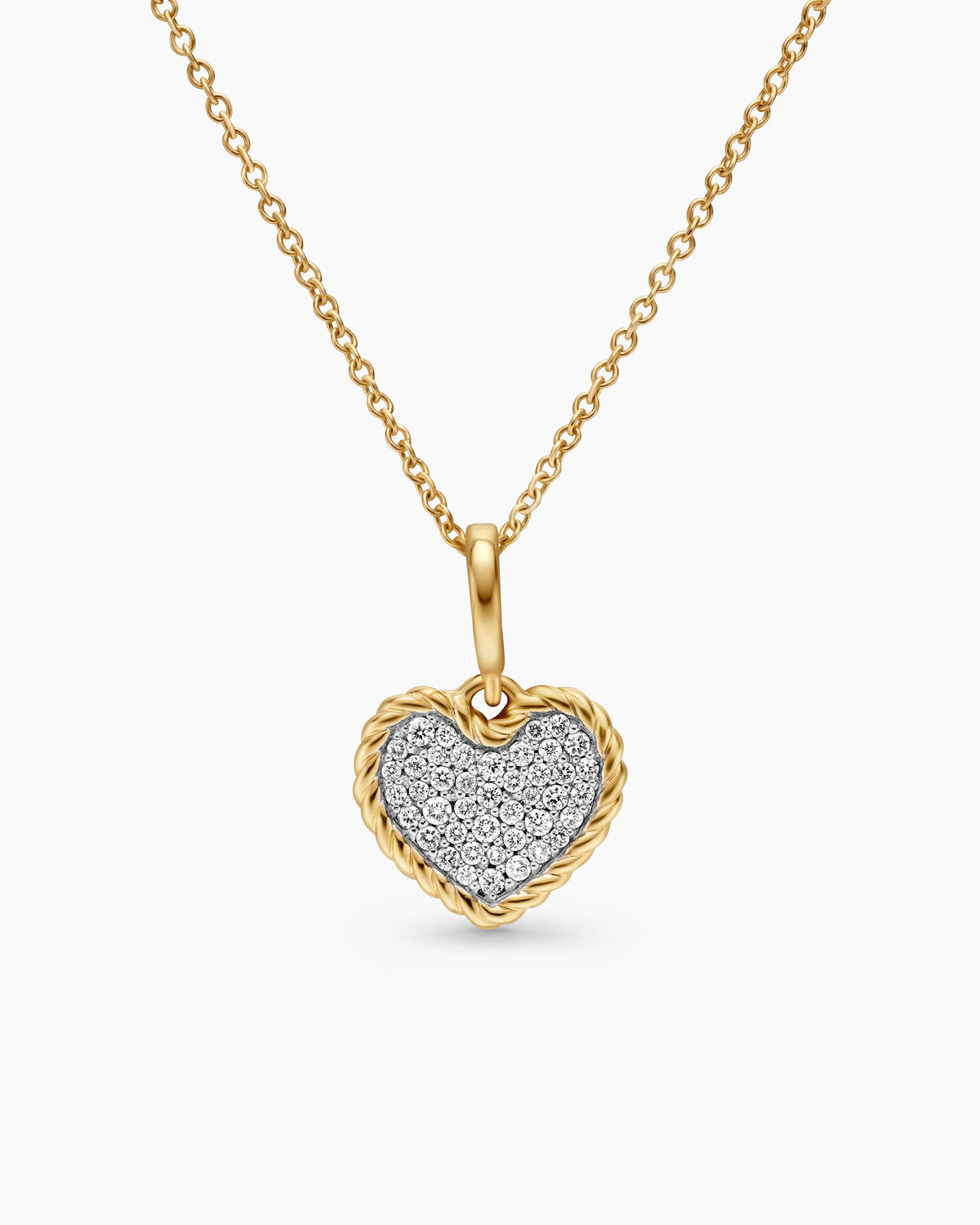 Cable Collectibles® Pavé Plate Heart Necklace in 18K Yellow Gold with Diamonds, 11.5mm