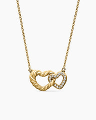 Cable Collectibles® Interlocking Heart Necklace in 18K Yellow Gold with Diamonds, 20.6mm