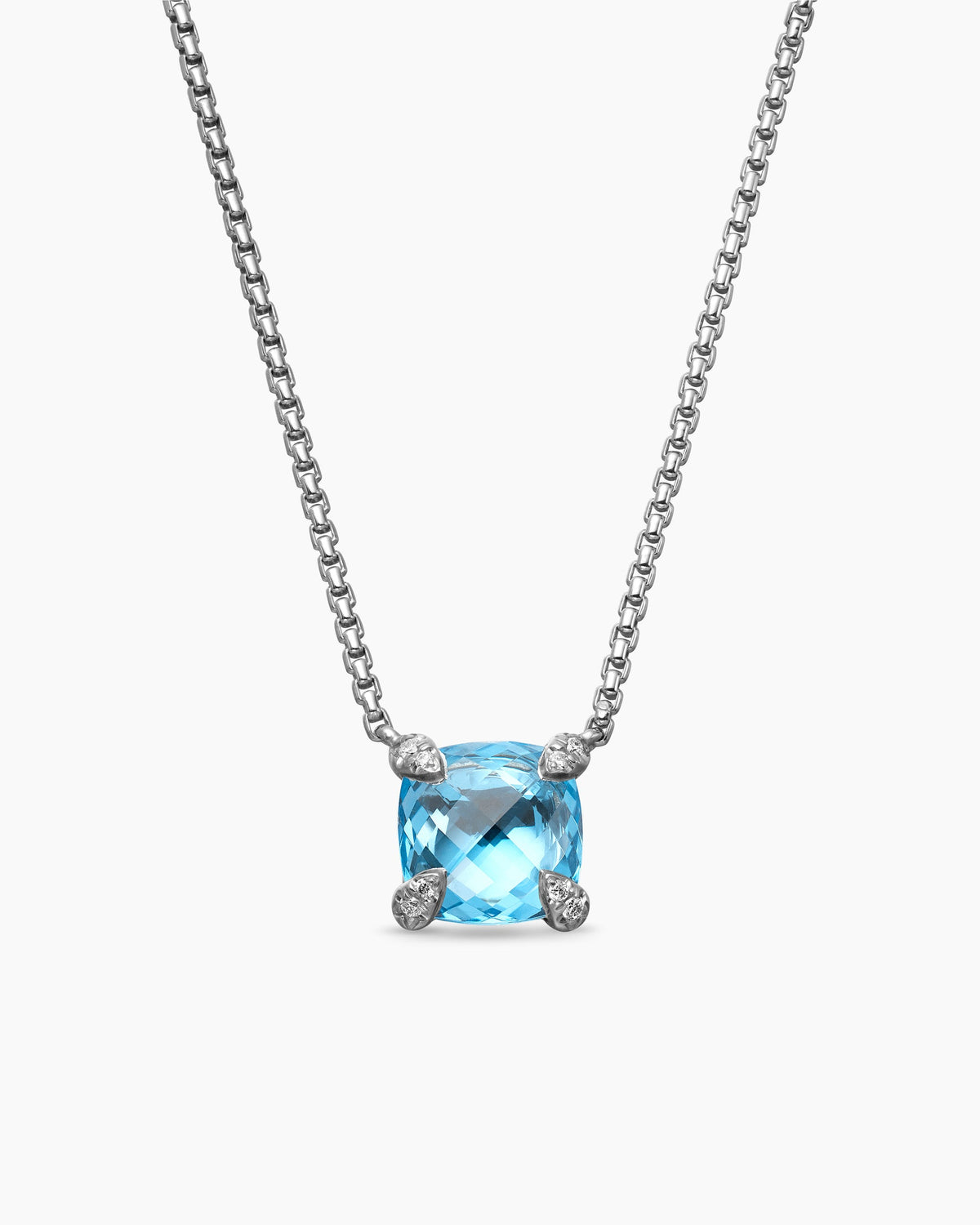 Petite Chatelaine® Pendant Necklace in Sterling Silver with Blue Topaz and Diamonds, 9mm