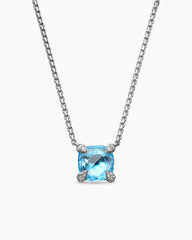 Petite Chatelaine® Pendant Necklace in Sterling Silver with Blue Topaz and Diamonds, 9mm