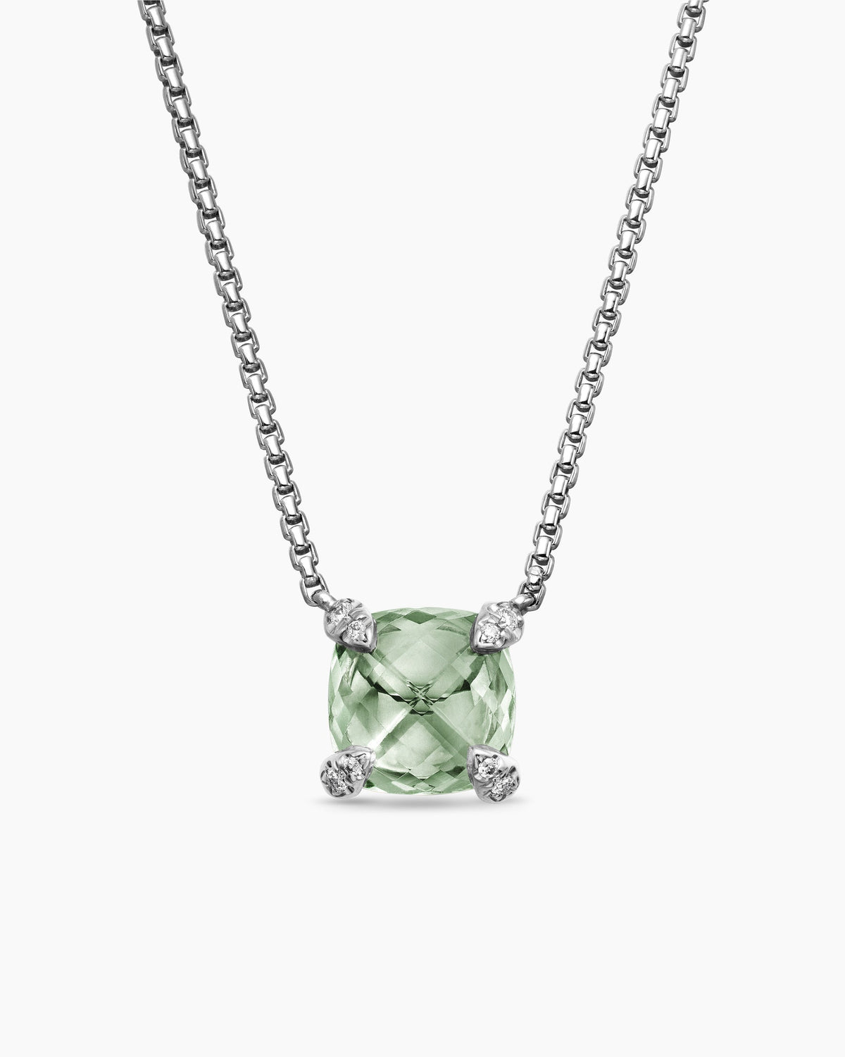 Petite Chatelaine® Pendant Necklace in Sterling Silver with Prasiolite and Diamonds, 9mm
