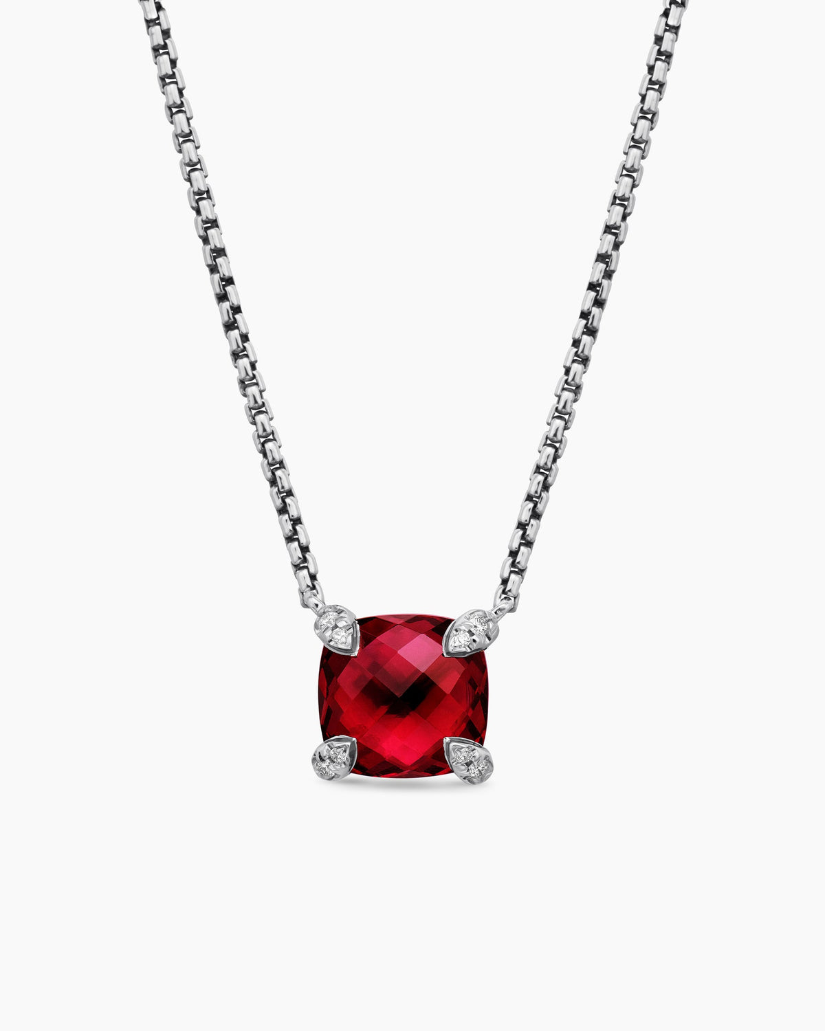 Petite Chatelaine® Pendant Necklace in Sterling Silver with Rhodolite Garnet and Diamonds, 9mm