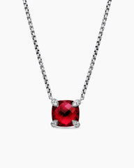 Petite Chatelaine® Pendant Necklace in Sterling Silver with Rhodolite Garnet and Diamonds, 9mm