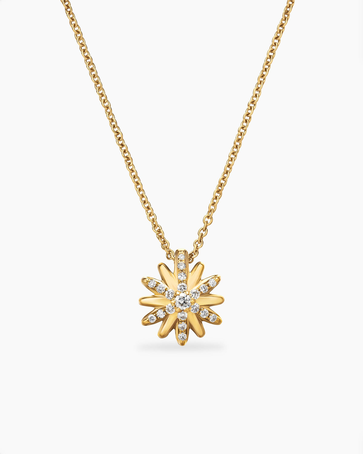 Petite Starburst Pendant Necklace in 18K Yellow Gold with Diamonds, 10.5mm