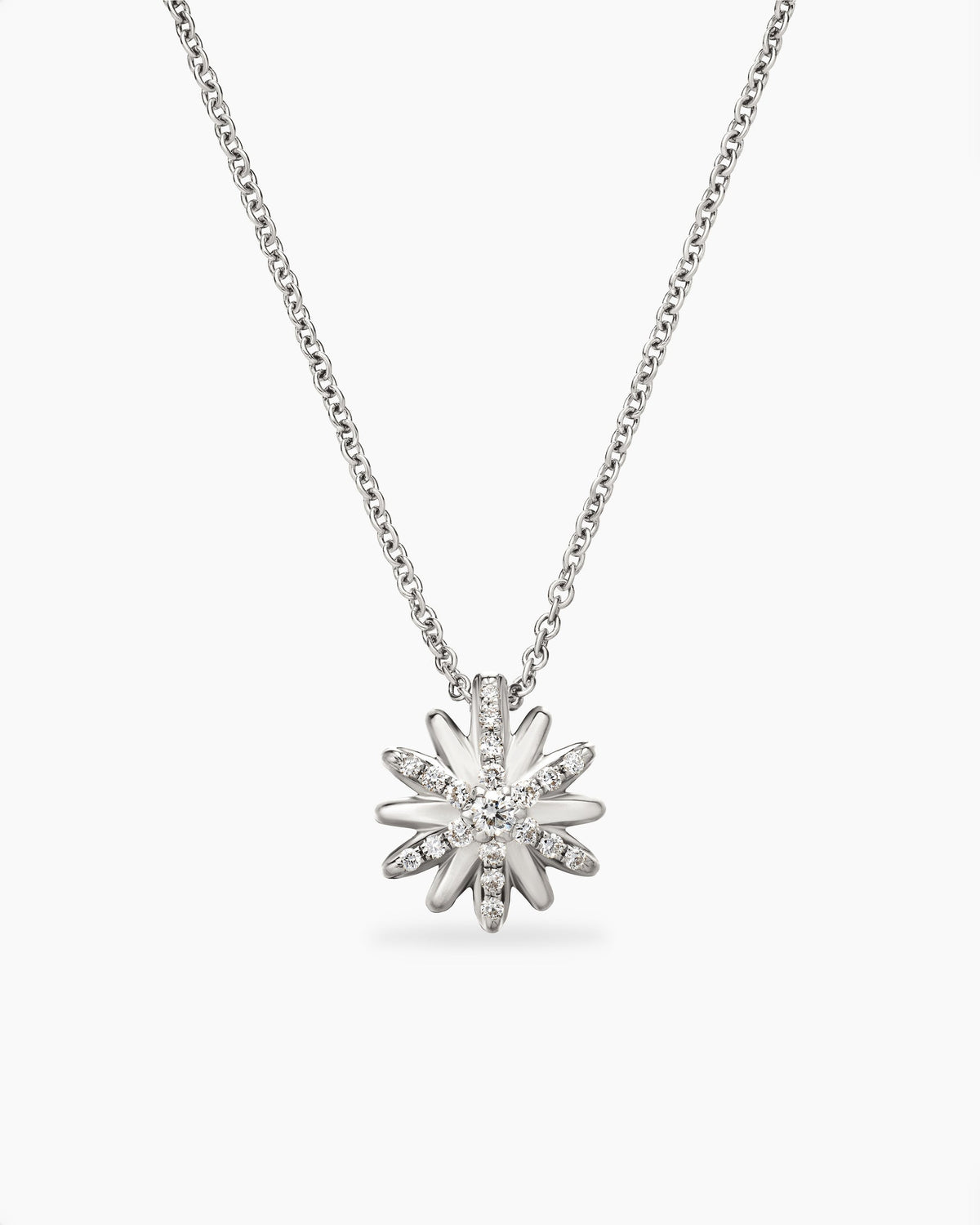 Petite Starburst Pendant Necklace in Sterling Silver with Diamonds, 10.5mm