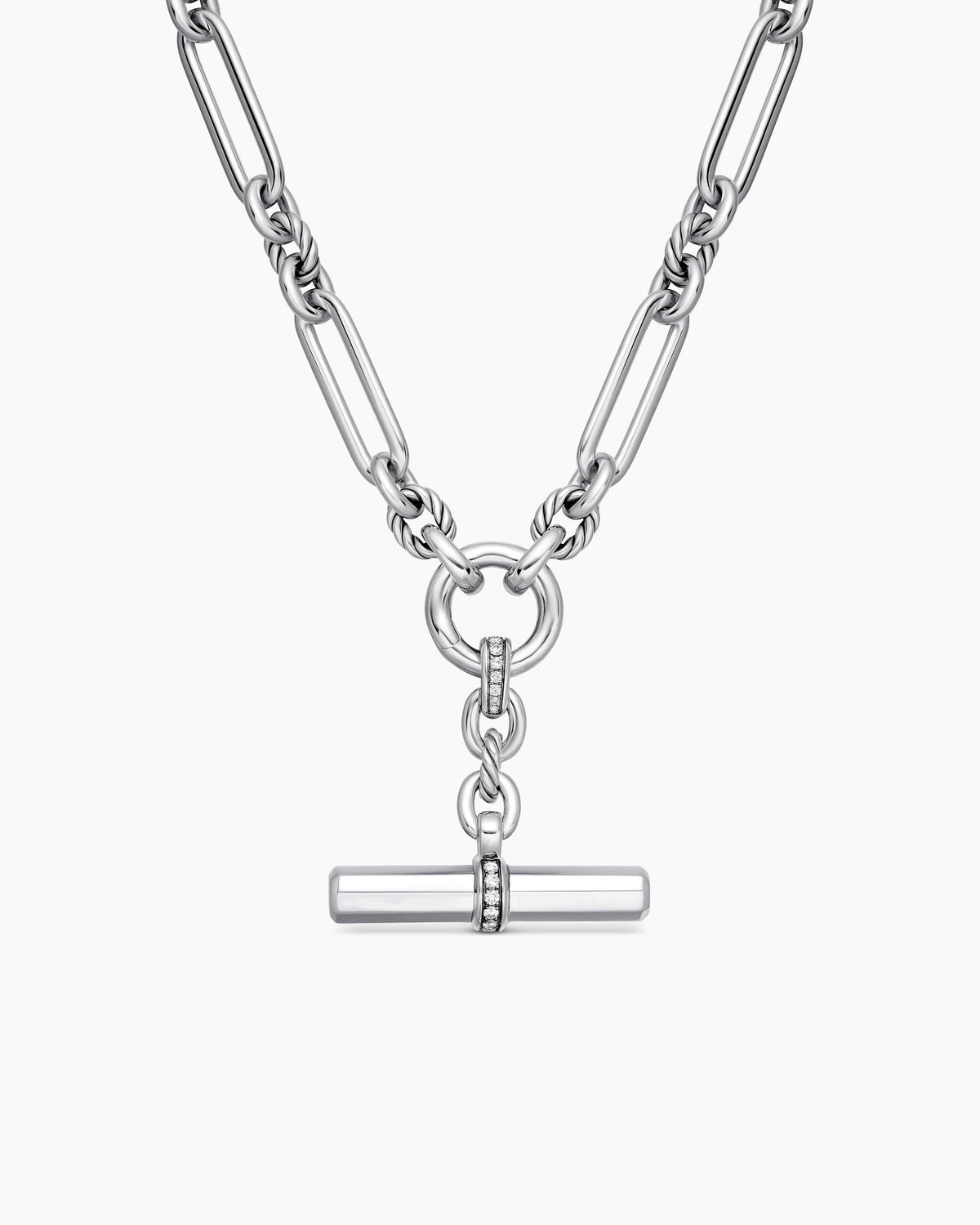 Lexington E/W Chain Necklace in Sterling Silver with Diamonds, 7mm