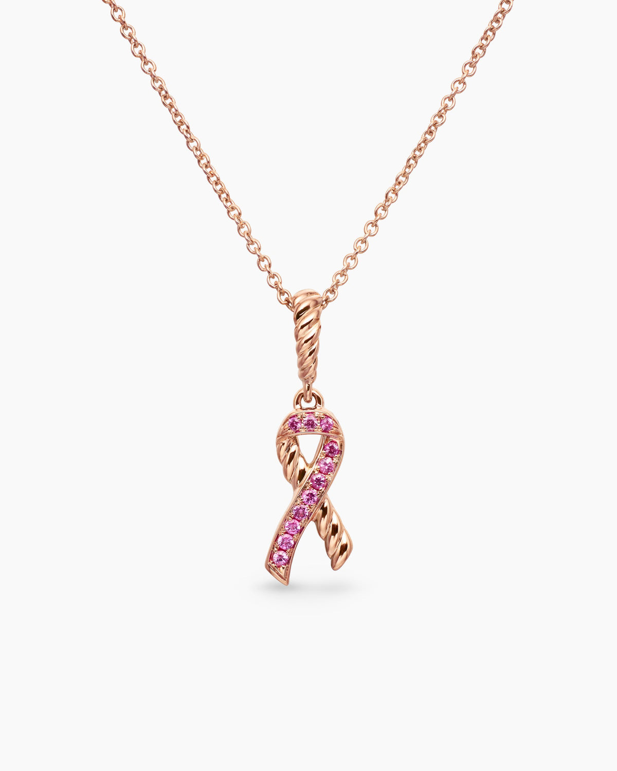 Cable Collectibles® Ribbon Necklace in 18K Rose Gold with Pavé Pink Sapphires, 15.7mm