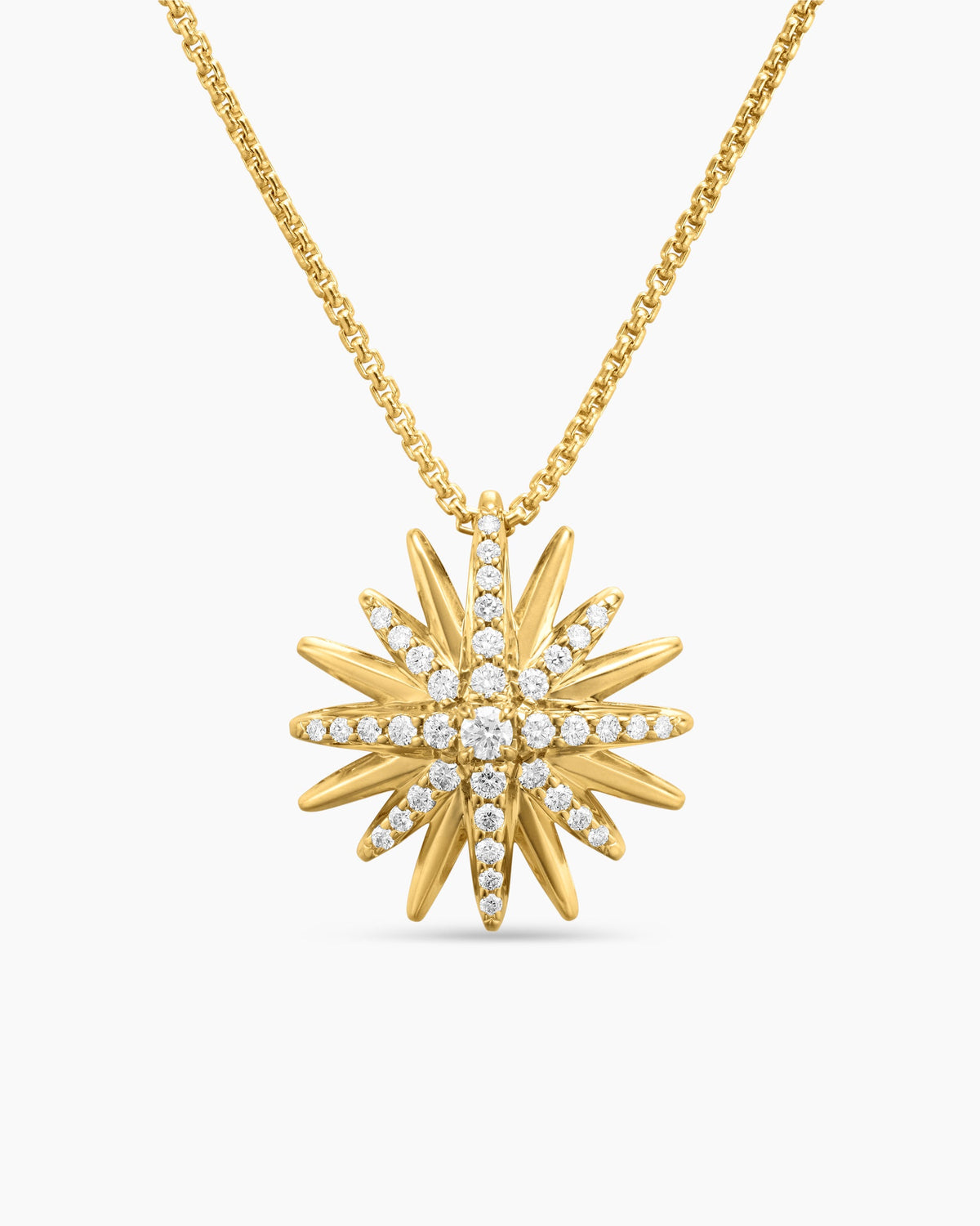 Starburst Pendant Necklace in 18K Yellow Gold with Diamonds, 19mm