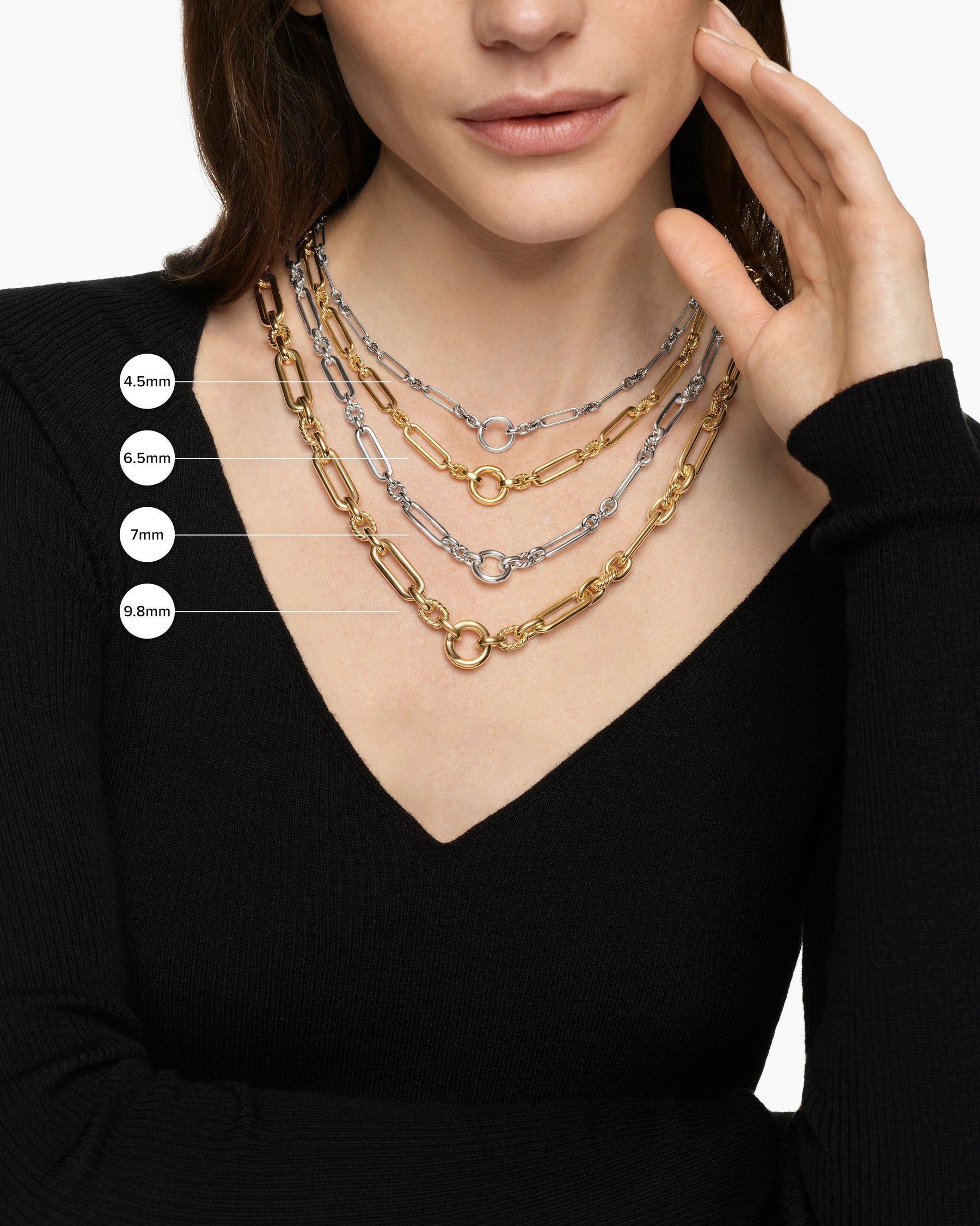 Lexington Y Chain Necklace in Sterling Silver with Diamonds, 6.5mm