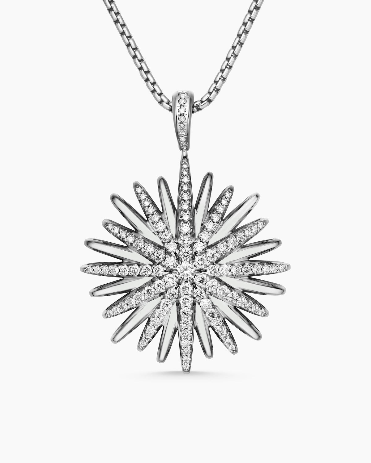 Starburst Pendant in Sterling Silver with Diamonds, 32mm