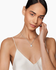 Petite Albion® Pendant Necklace in Sterling Silver with Pavé Diamonds, 7mm