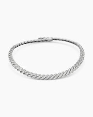 Sculpted Cable Flex Necklace in 18K White Gold with Diamonds, 7.5mm