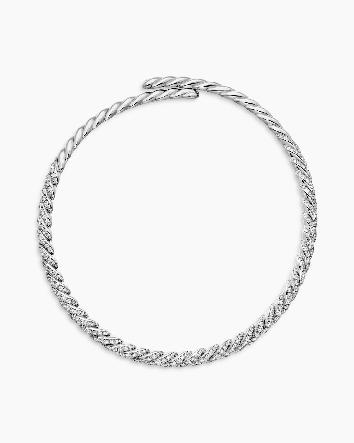 Sculpted Cable Flex Necklace in 18K White Gold with Diamonds, 7.5mm
