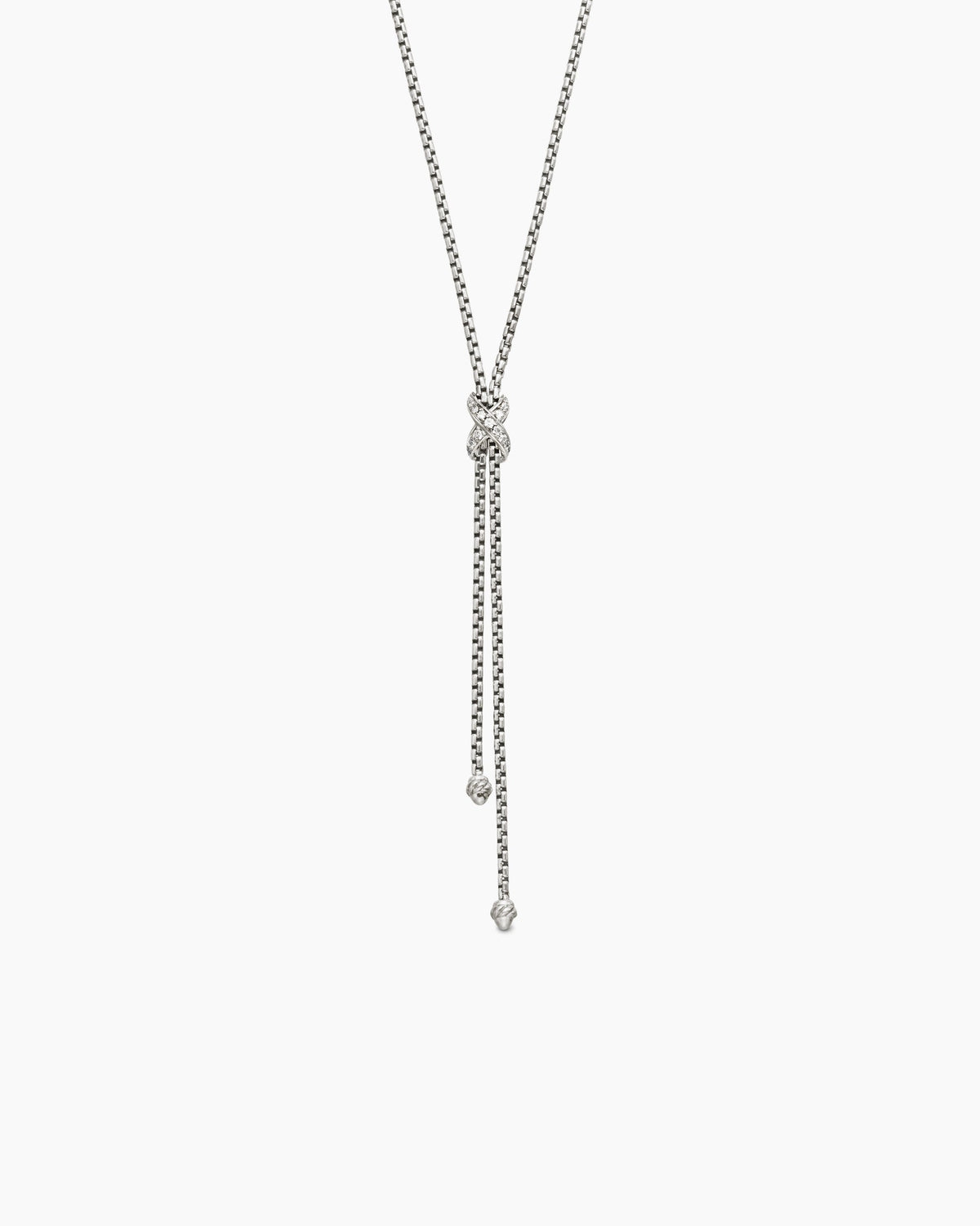 Petite X Lariat Necklace in Sterling Silver with Diamonds