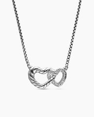 Cable Collectibles® Interlocking Heart Necklace in Sterling Silver with Diamonds, 16.4mm