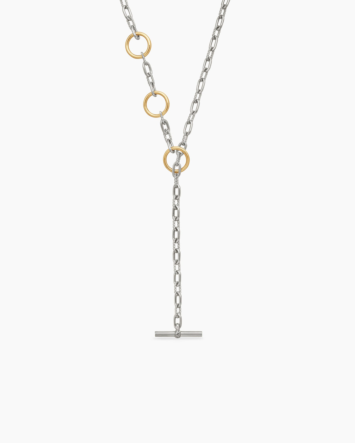 DY Madison® Three Ring Chain Necklace in Sterling Silver with 18K Yellow Gold, 3mm