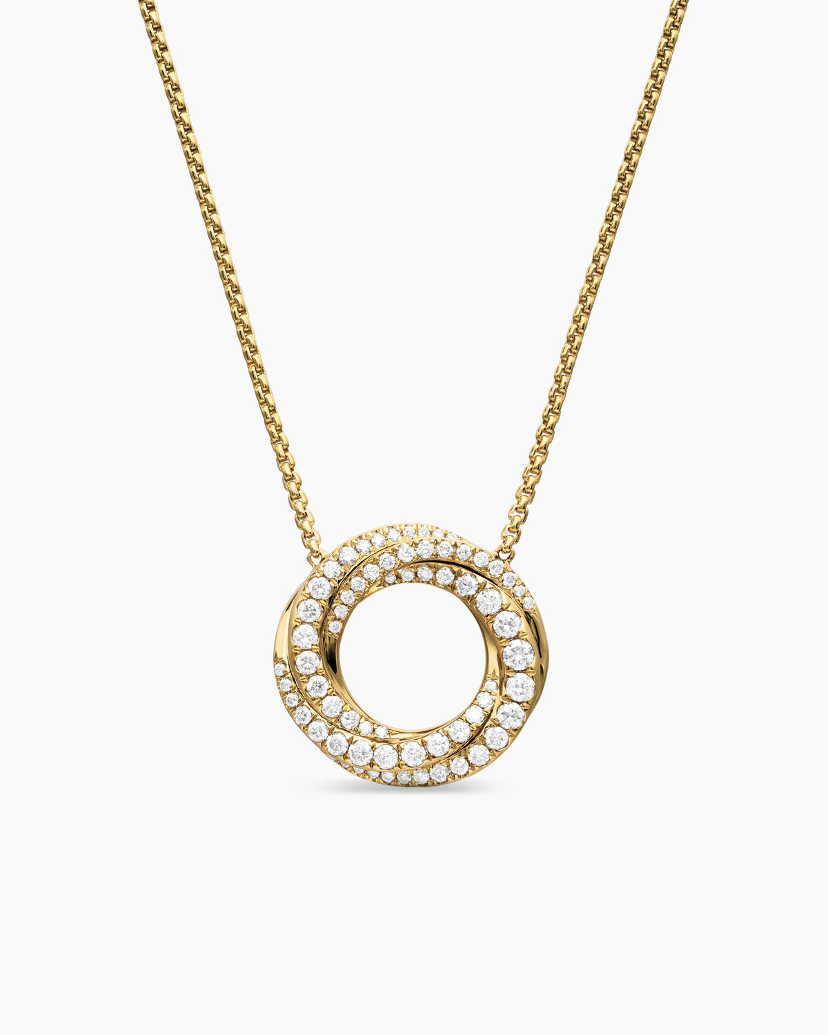 Petite Pavé Crossover Pendant Necklace in 18K Yellow Gold with Diamonds, 15.5mm